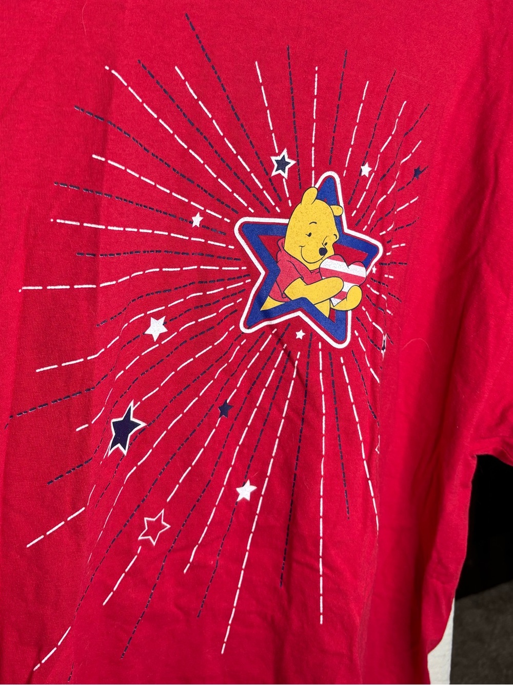 Disney Vintage Red Winnie the Pooh Starburst Flag Patriotic America T Size 2X - Picture 3 of 9